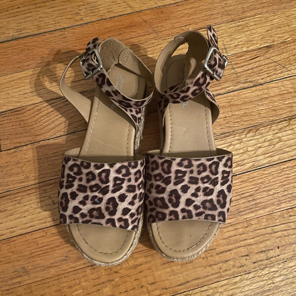 Leopard print espadrille ankle strap platform sandals